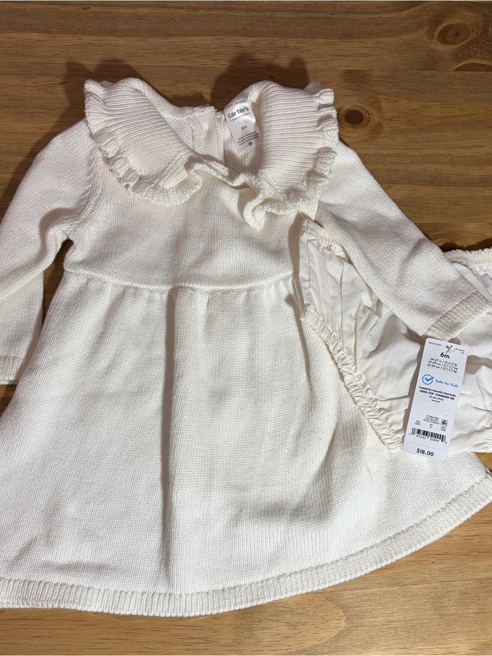 Carter's Cream Knit Ruffle Collar Dress with Bloomers